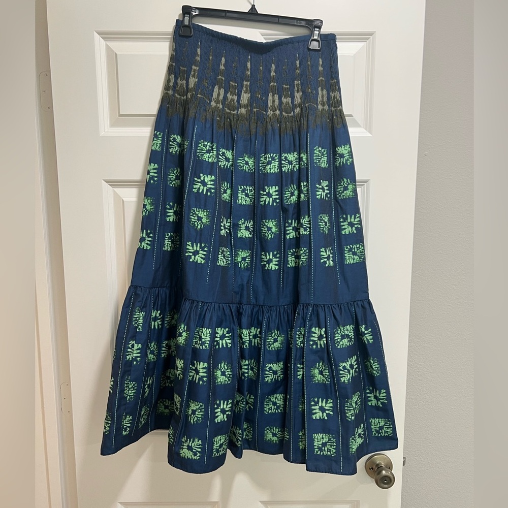 HUNTER BELL Blue and Green Midi A-Line Skirt